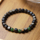 Laoshan Sandalwood and Green Jade Bracelet with 18K Gold - Bracelet - Feather Peace