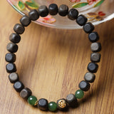 Laoshan Sandalwood and Green Jade Bracelet with 18K Gold - Bracelet - Feather Peace