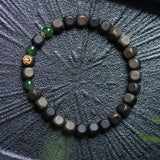 Laoshan Sandalwood and Green Jade Bracelet with 18K Gold - Bracelet - Feather Peace