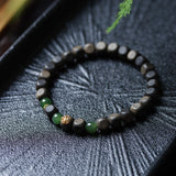 Laoshan Sandalwood and Green Jade Bracelet with 18K Gold - Bracelet - Feather Peace