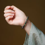 Laoshan Sandalwood and Green Jade Bracelet with 18K Gold - Bracelet - Feather Peace
