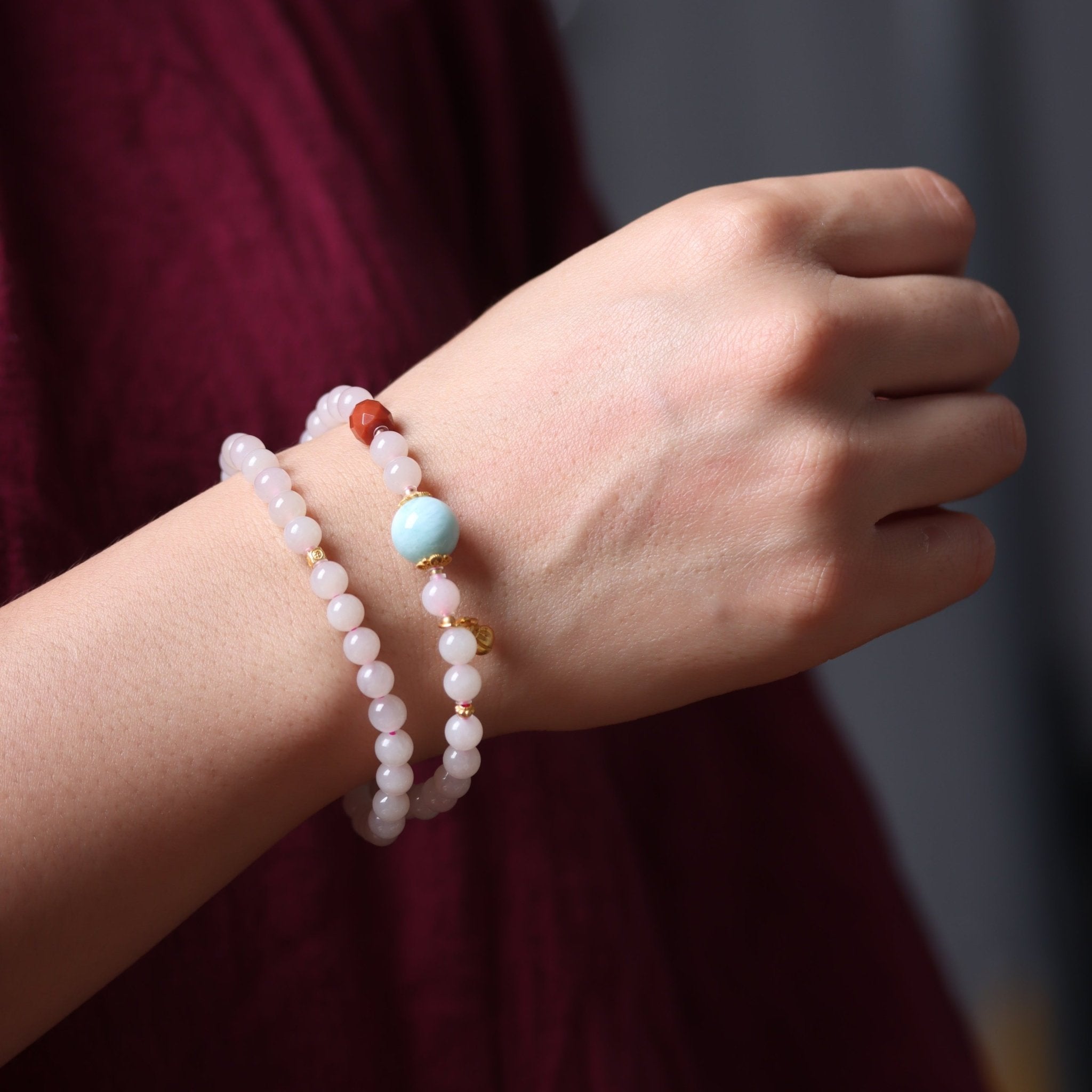 Larimar Pendant with Lotus Root Starch Jade Mala Bead - Mala Bead - Feather Peace