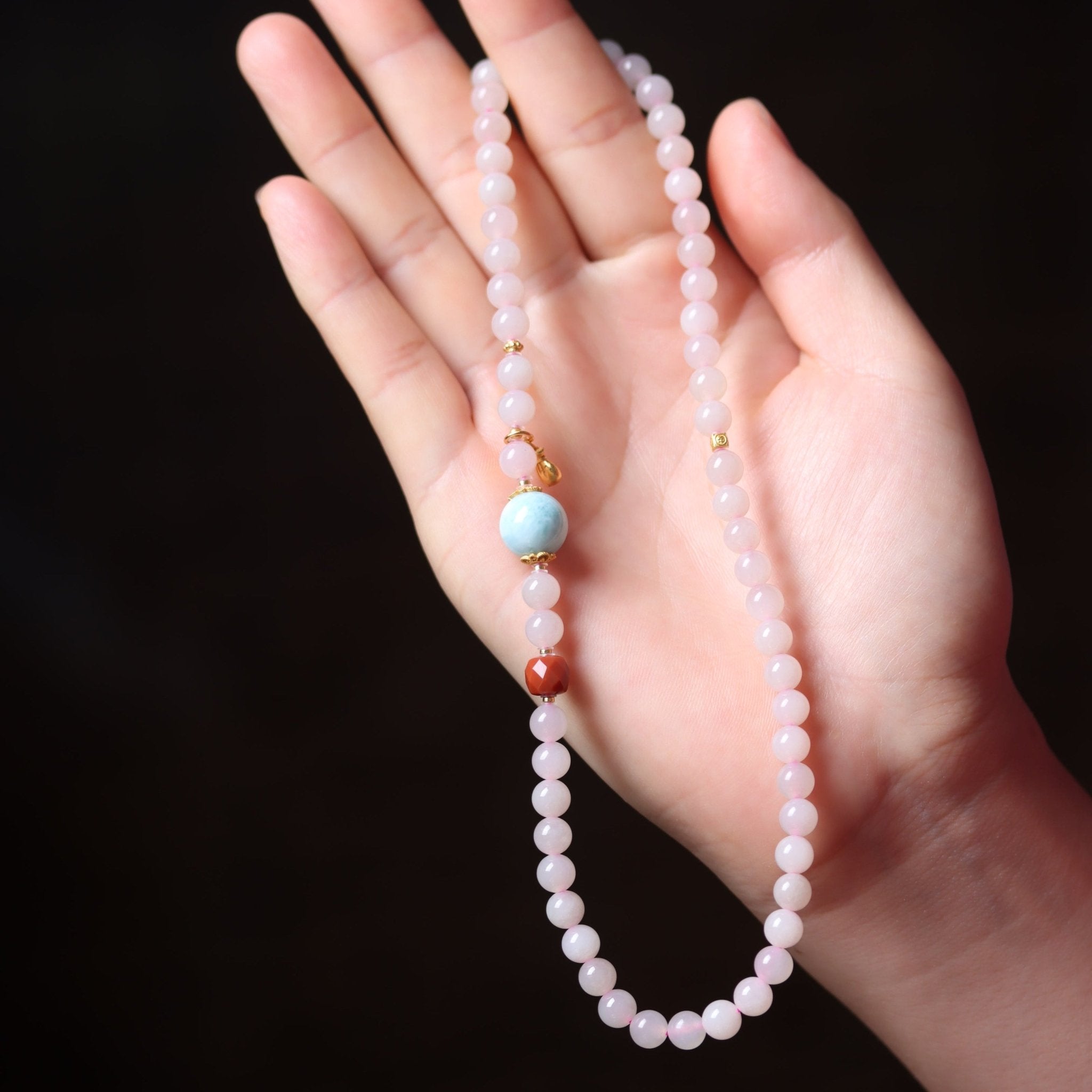 Larimar Pendant with Lotus Root Starch Jade Mala Bead - Mala Bead - Feather Peace