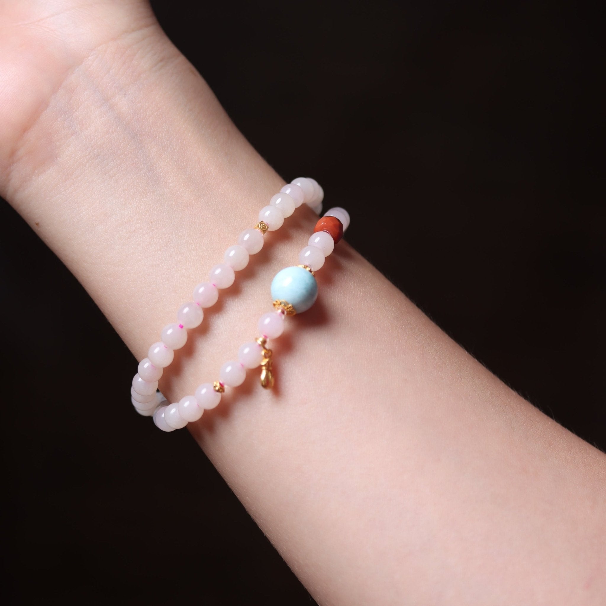 Larimar Pendant with Lotus Root Starch Jade Mala Bead - Mala Bead - Feather Peace