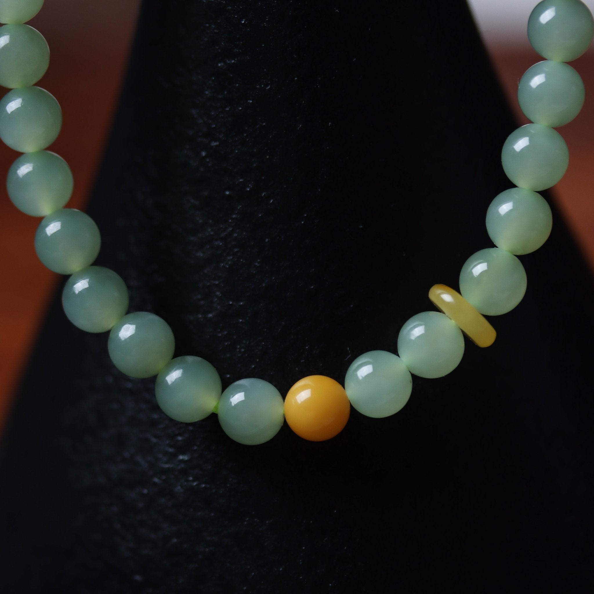 Light Green Hetian Jade and Beeswax Amber Bracelet - Bracelet - Feather Peace