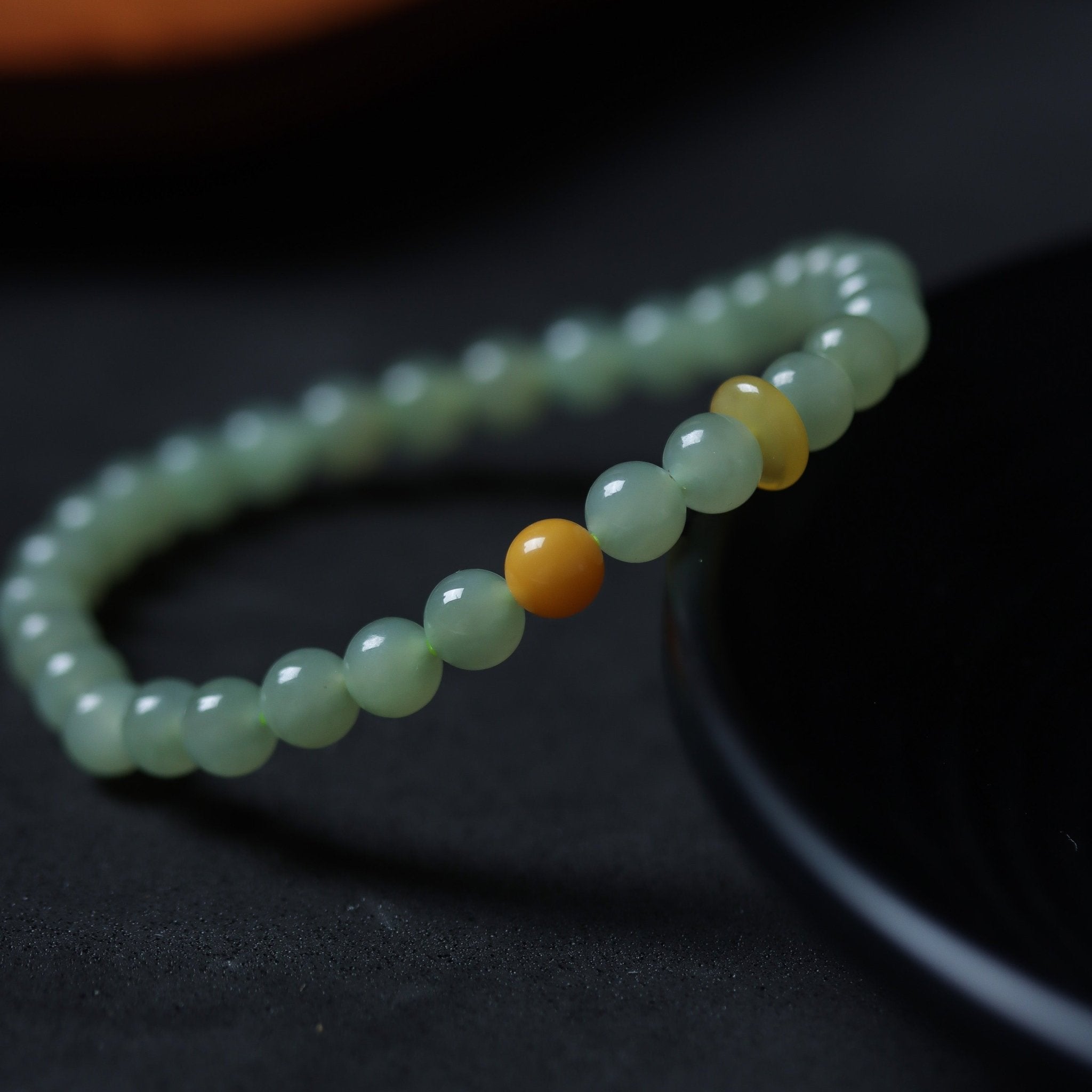Light Green Hetian Jade and Beeswax Amber Bracelet - Bracelet - Feather Peace