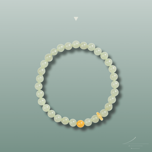 Light Green Hetian Jade and Beeswax Amber Bracelet - Bracelet - Feather Peace