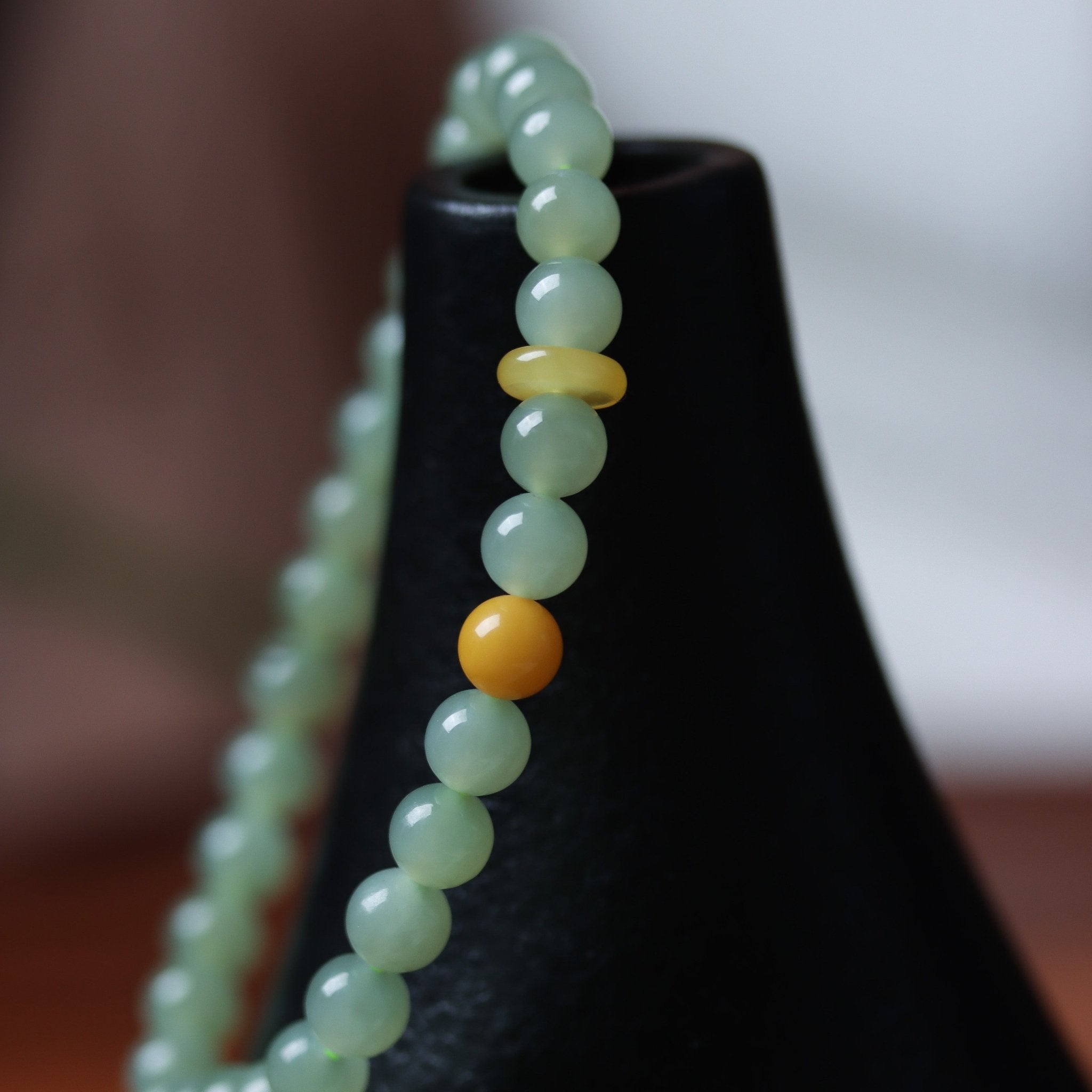 Light Green Hetian Jade and Beeswax Amber Bracelet - Bracelet - Feather Peace