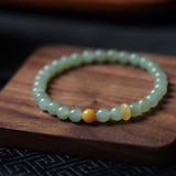 Light Green Hetian Jade and Beeswax Amber Bracelet - Bracelet - Feather Peace