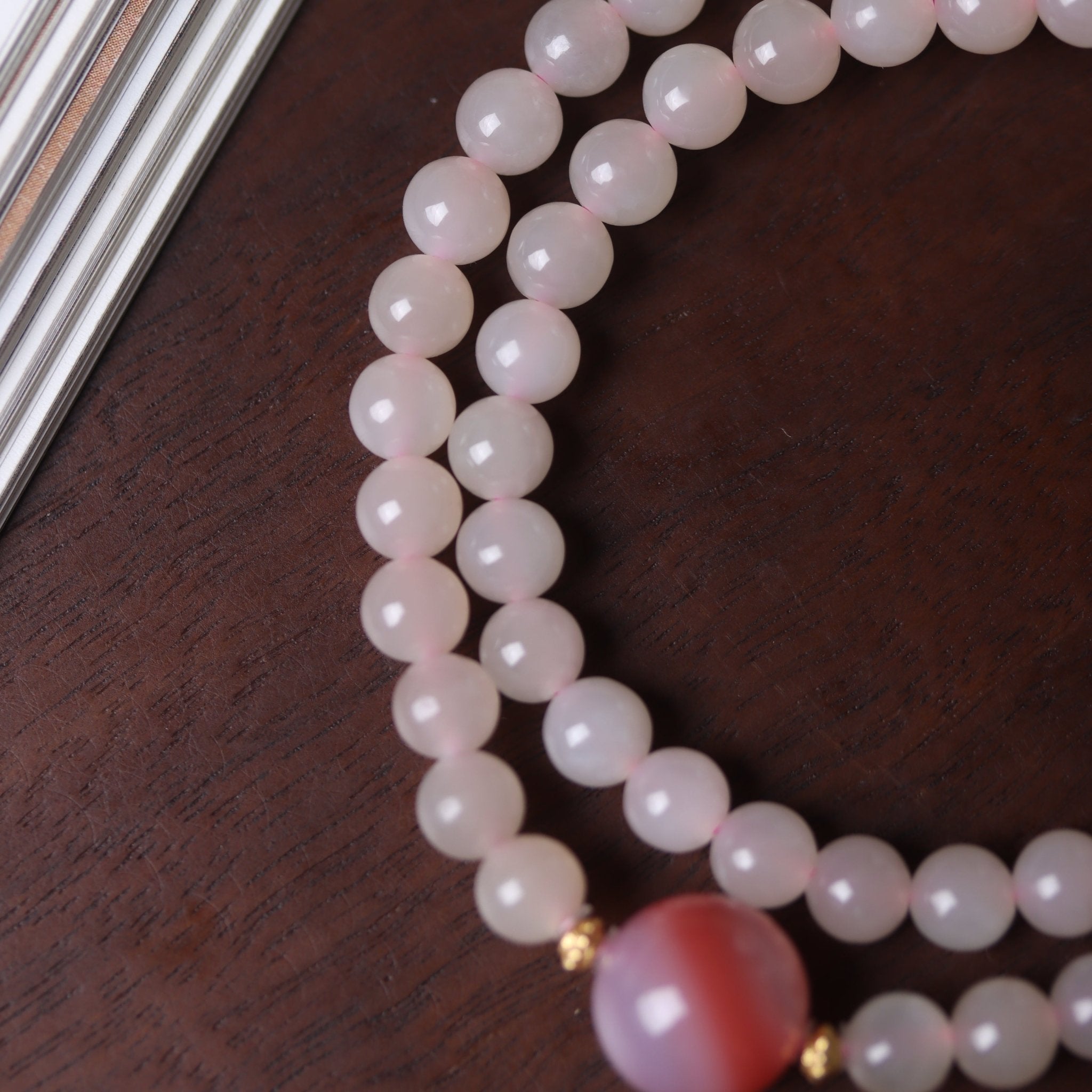 Lotus Root Starch Colored Hetian Jade Mala Bead - Mala Bead - Feather Peace