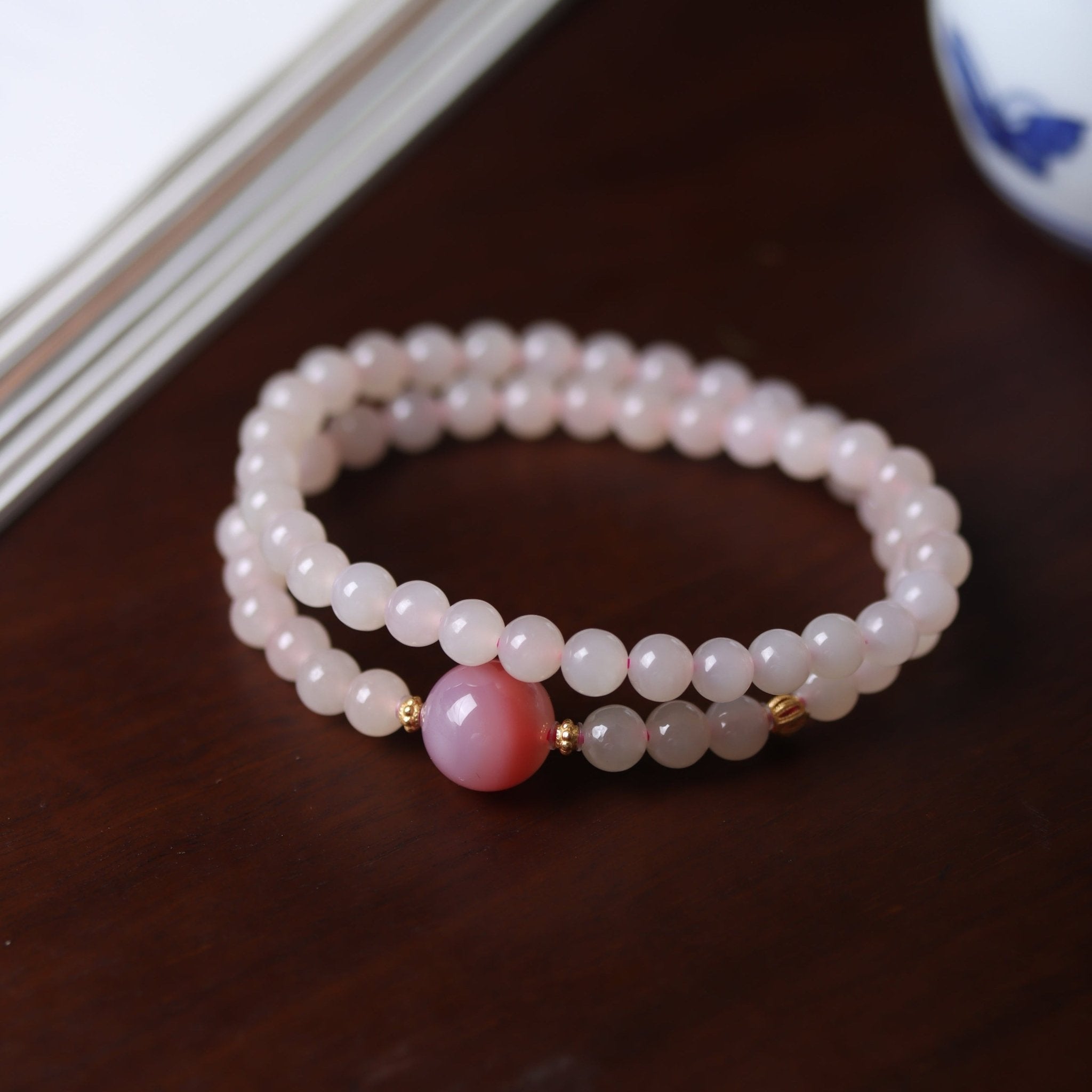 Lotus Root Starch Colored Hetian Jade Mala Bead - Mala Bead - Feather Peace