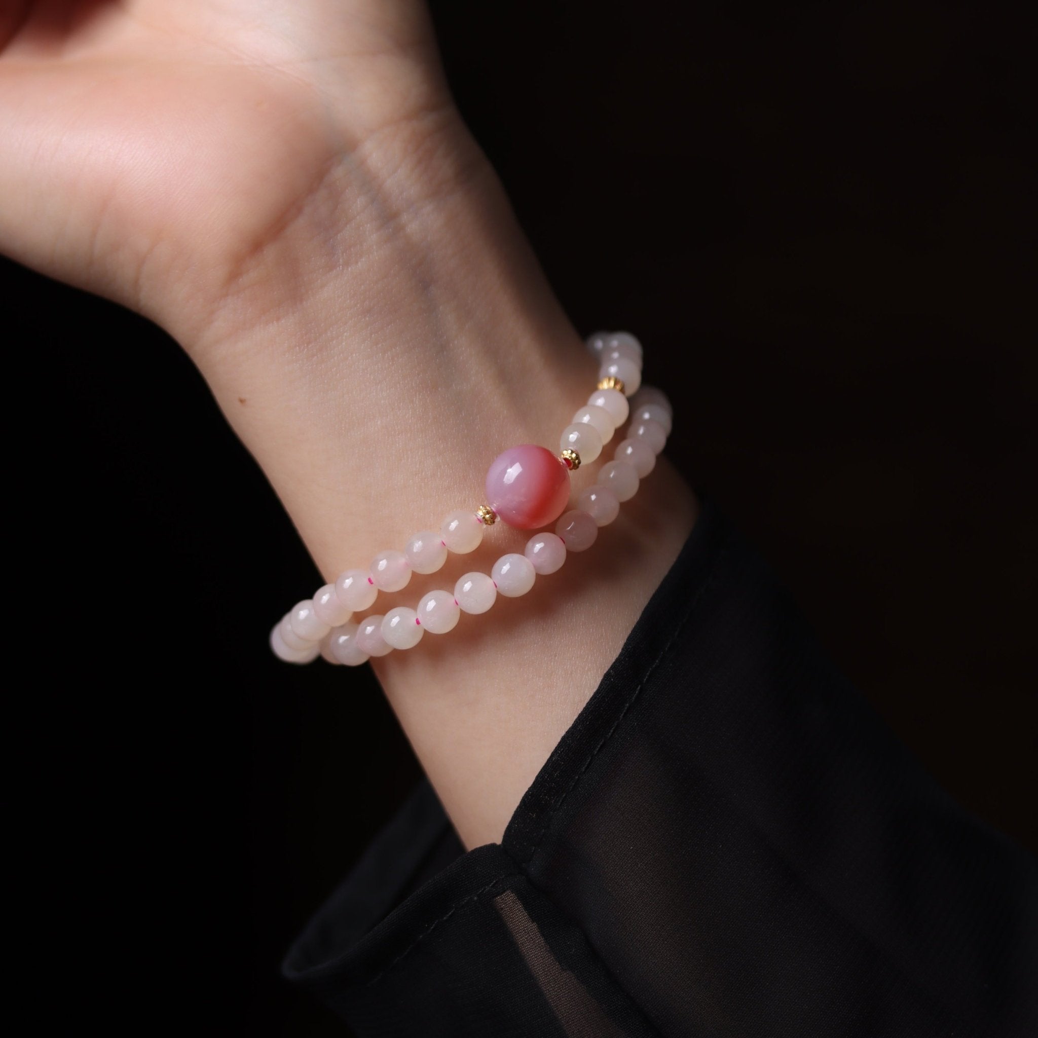 Lotus Root Starch Colored Hetian Jade Mala Bead - Mala Bead - Feather Peace