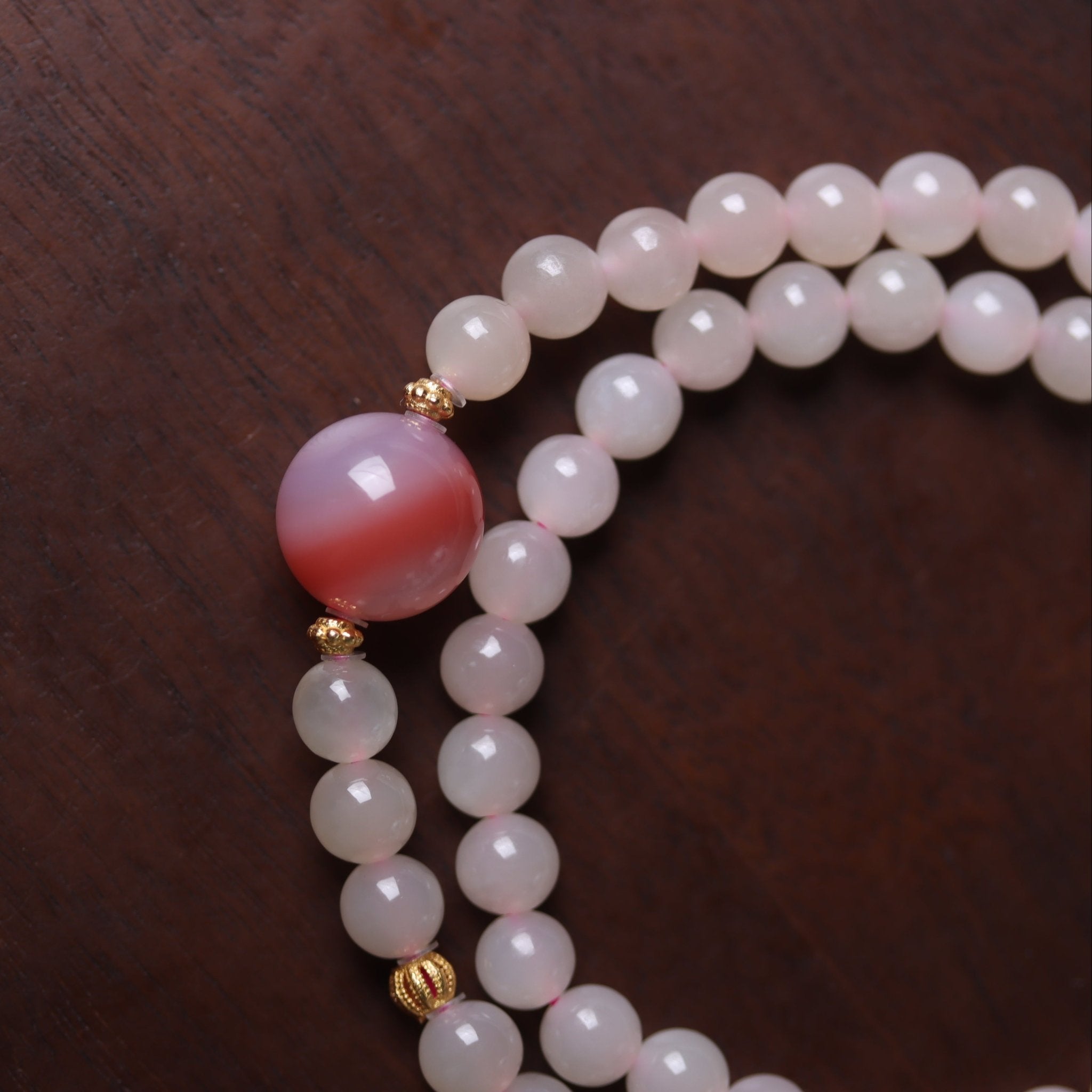 Lotus Root Starch Colored Hetian Jade Mala Bead - Mala Bead - Feather Peace