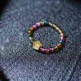 Multi - Colored Tourmaline Beaded Ring with Butterfly Charm - Ring - Feather Peace
