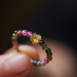 Multi - Colored Tourmaline Beaded Ring with Butterfly Charm - Ring - Feather Peace