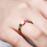 Multi - Colored Tourmaline Beaded Ring with Butterfly Charm - Ring - Feather Peace