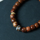 New Rosewood Barrel Bead Bracelet with Agate Dzi - Bracelet - Feather Peace