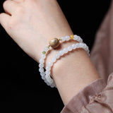 Pale Pink Jade and Silver Deer Sandalwood Mala - Mala Bead - Feather Peace