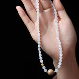 Pale Pink Jade and Silver Deer Sandalwood Mala - Mala Bead - Feather Peace