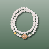 Pale Pink Jade and Silver Deer Sandalwood Mala - Mala Bead - Feather Peace