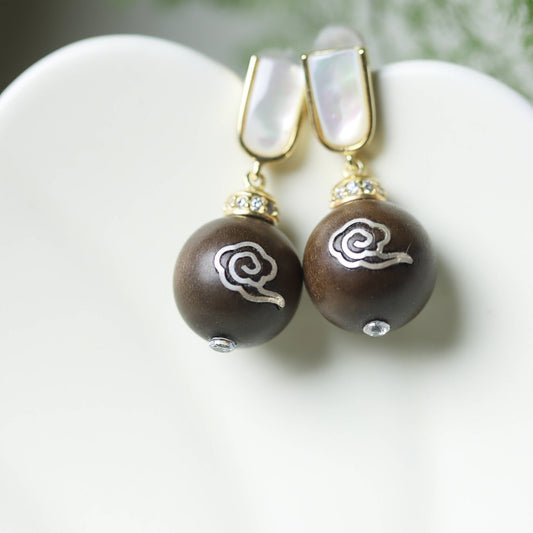 Petrified Wood and Mother - of - Pearl Dangle Earrings - Earrings - Feather Peace