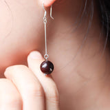 Petrified Wood Dangle Earrings with Silver Crane Inlay - Earrings - Feather Peace