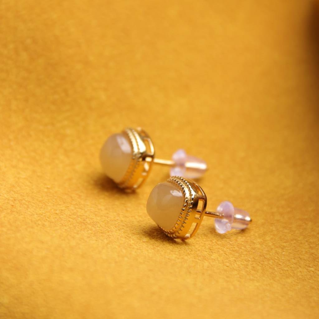 Qiemo Jade Cube Stud Earrings - Earrings - Feather Peace