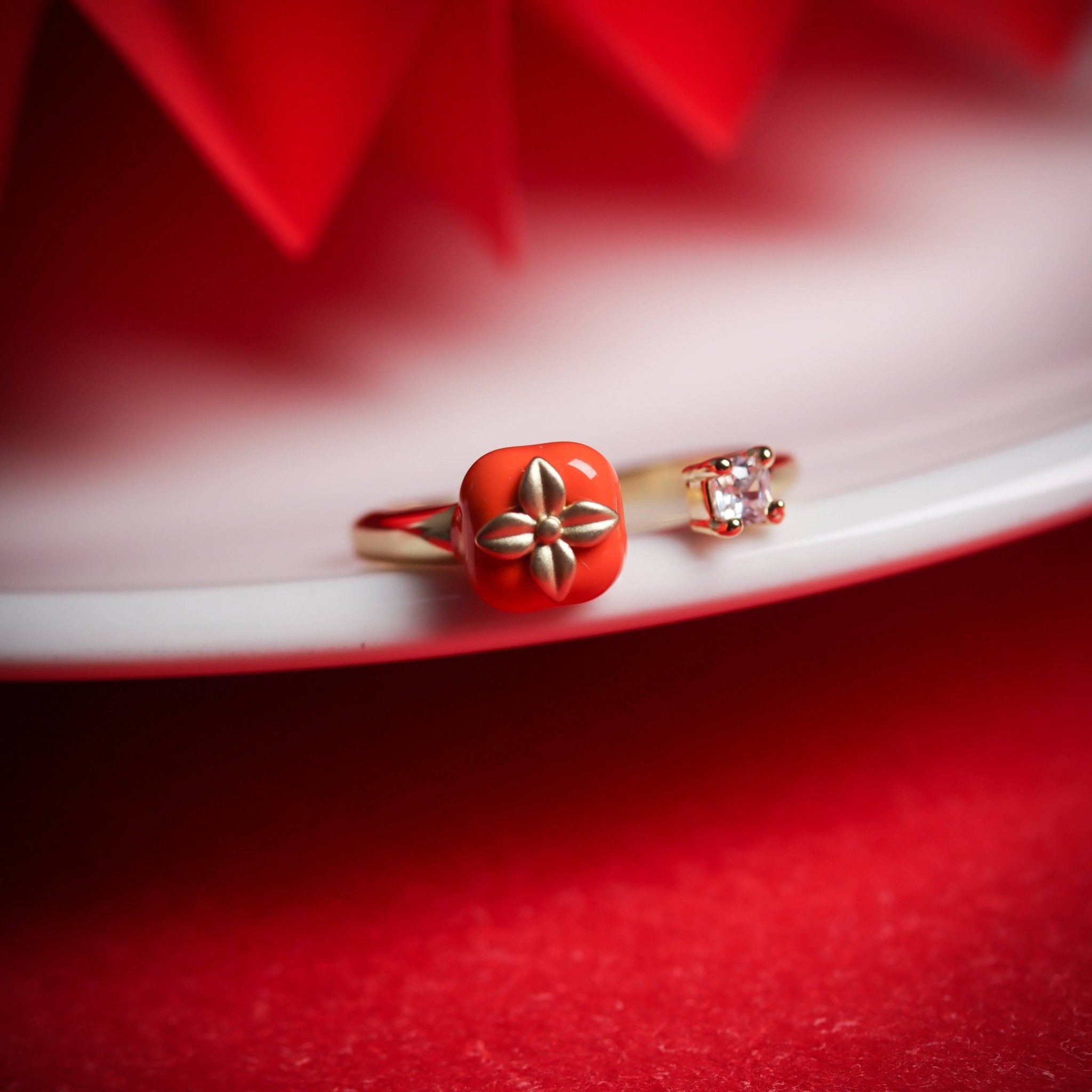Red Agate Persimmon Open Ring - Ring - Feather Peace