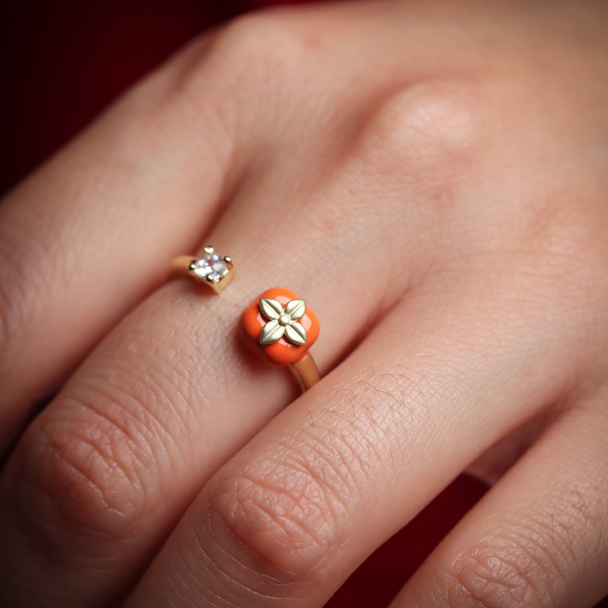 Red Agate Persimmon Open Ring - Ring - Feather Peace