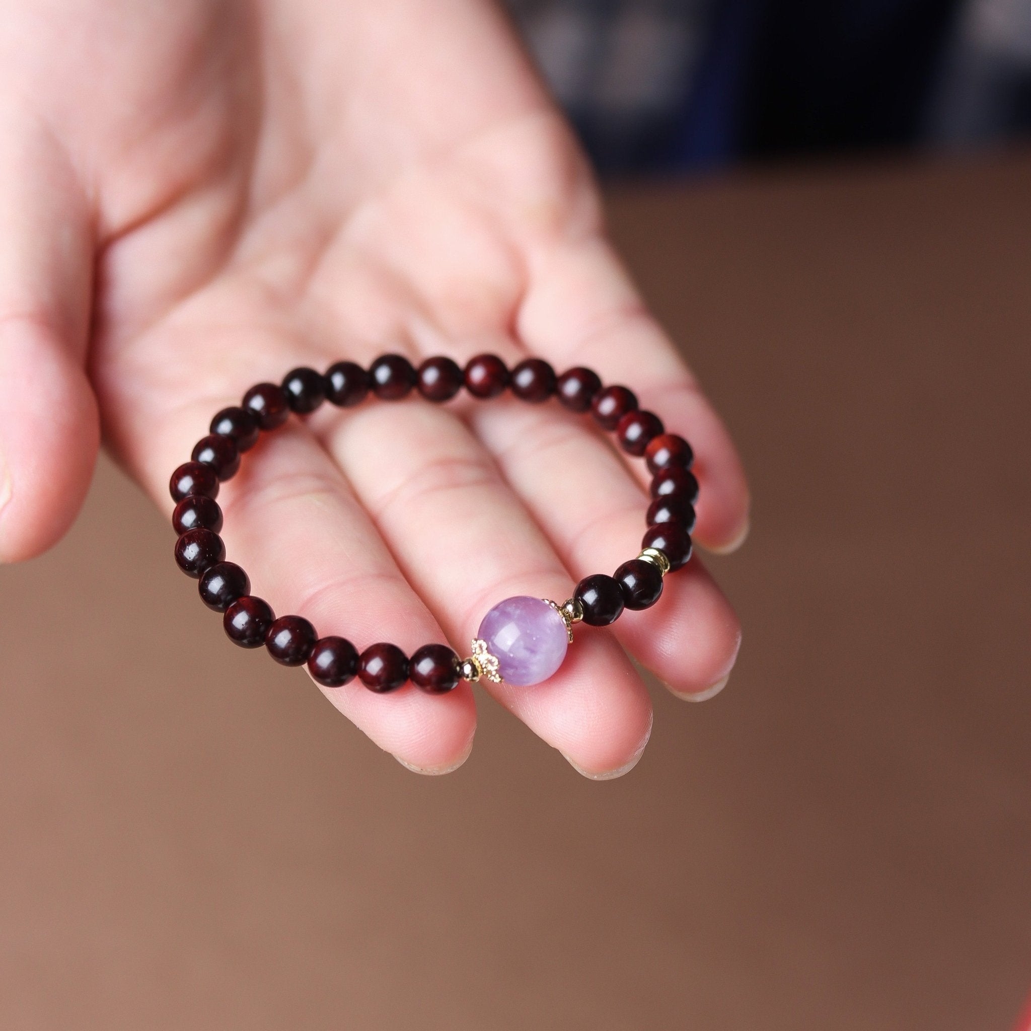 Red Sandalwood and Amethyst Bead Bracelet - Bracelet - Feather Peace