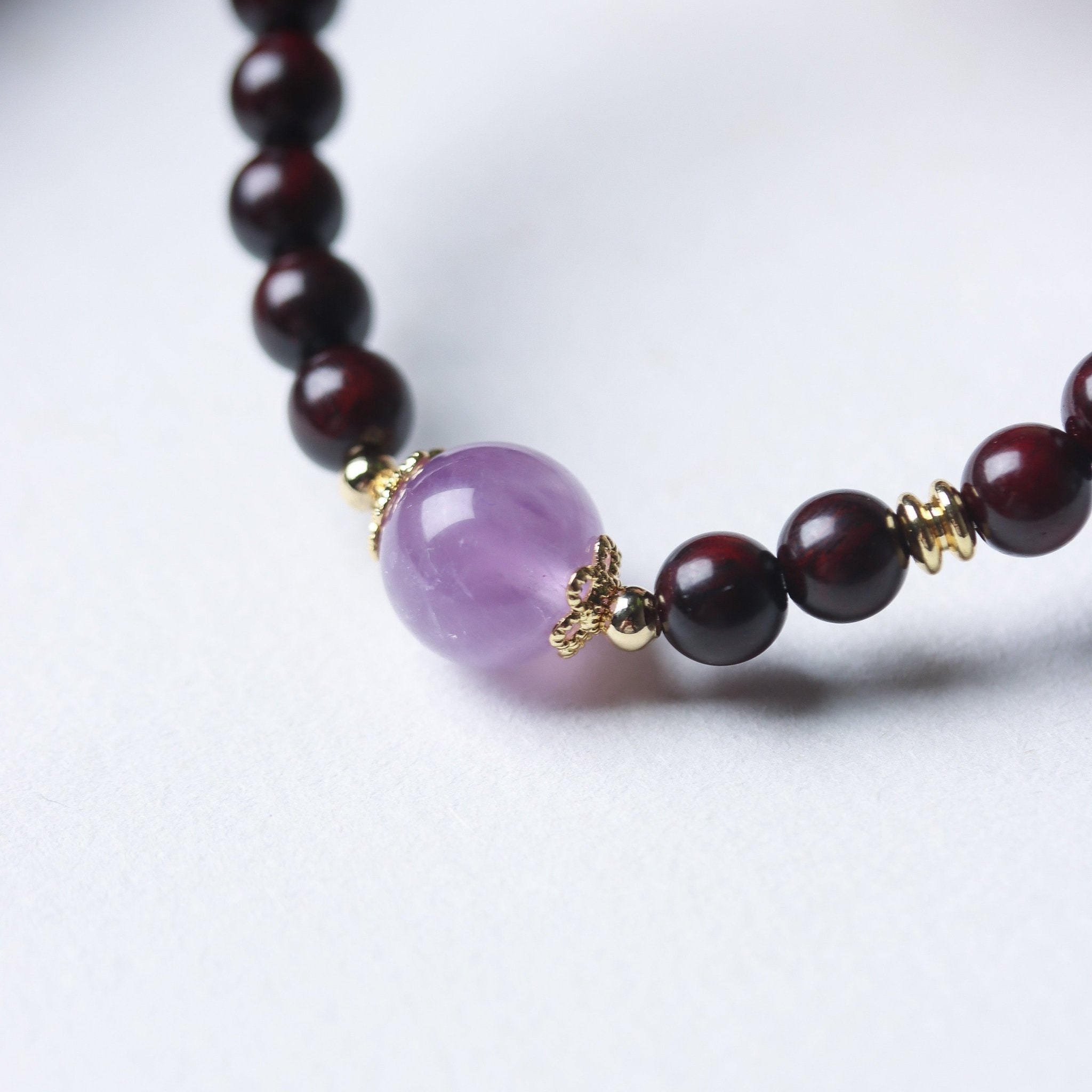 Red Sandalwood and Amethyst Bead Bracelet - Bracelet - Feather Peace