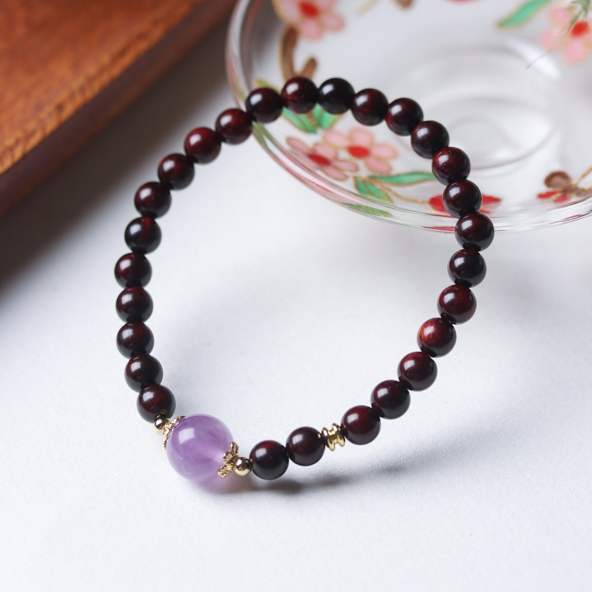 Red Sandalwood and Amethyst Bead Bracelet - Bracelet - Feather Peace