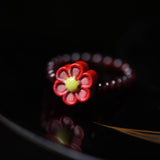 Red Sandstone Beaded Ring with Flower Charm - Ring - Feather Peace