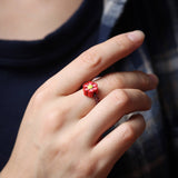 Red Sandstone Beaded Ring with Flower Charm - Ring - Feather Peace