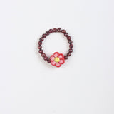 Red Sandstone Beaded Ring with Flower Charm - Ring - Feather Peace