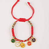 Red String Bracelet with 5 Wealth Charms in Gold Brass - Bracelet - Feather Peace