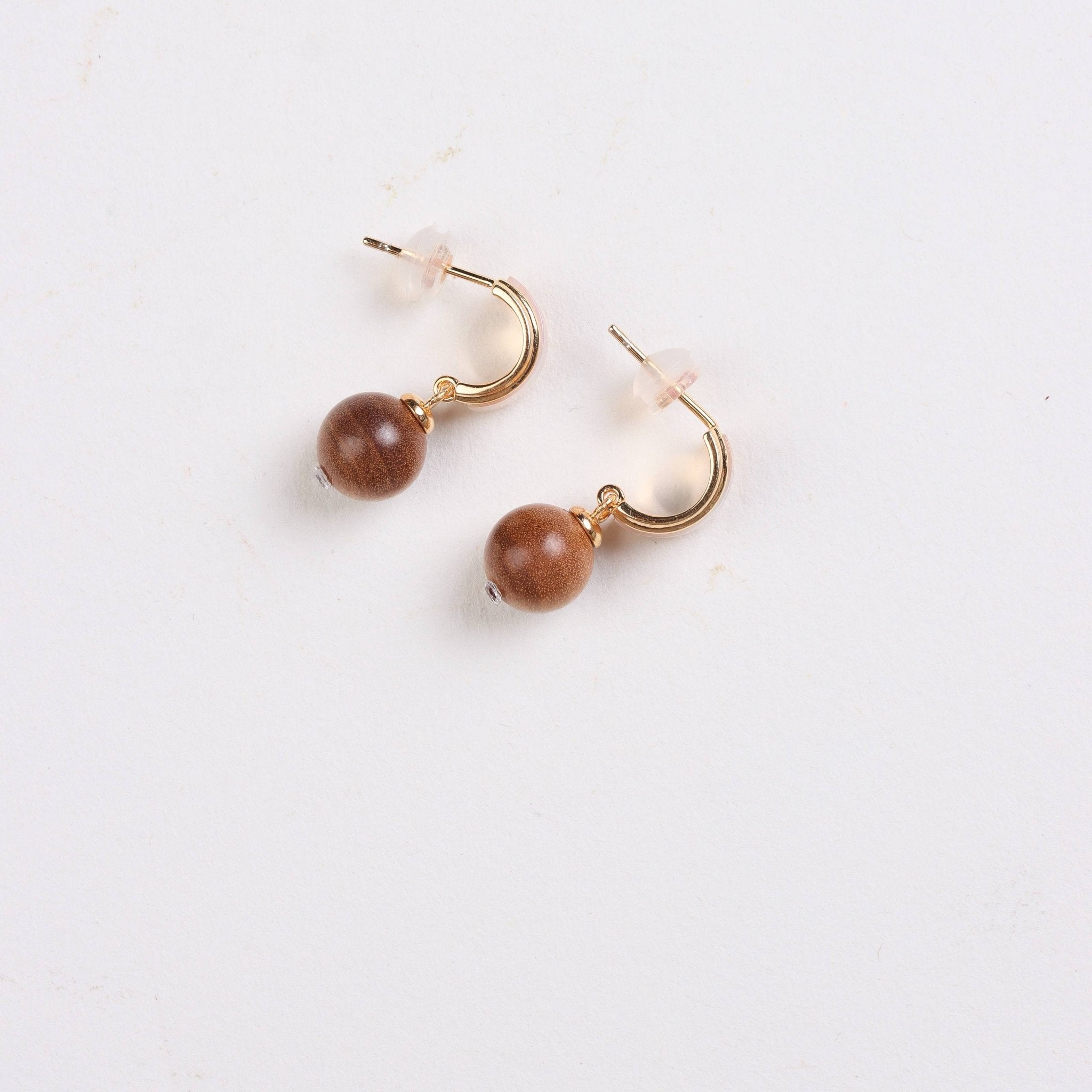 Sandalwood and Half Circle Mother - of - Pearl Dangle Earrings - Earrings - Feather Peace