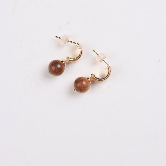 Sandalwood and Half Circle Mother - of - Pearl Dangle Earrings - Earrings - Feather Peace