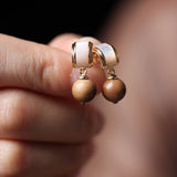 Sandalwood and Half Circle Mother - of - Pearl Dangle Earrings - Earrings - Feather Peace