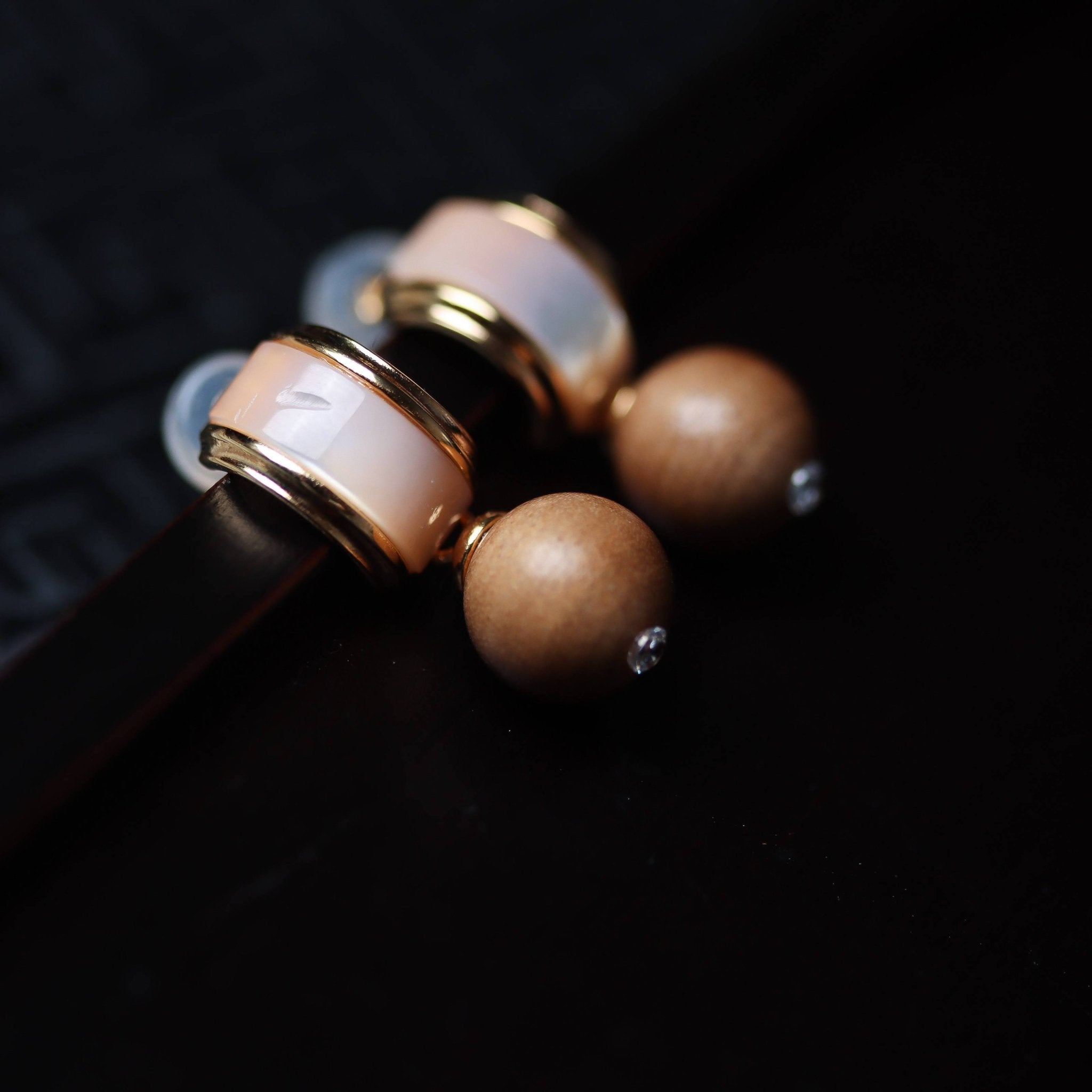 Sandalwood and Half Circle Mother - of - Pearl Dangle Earrings - Earrings - Feather Peace