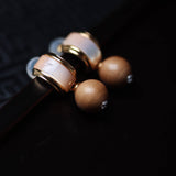 Sandalwood and Half Circle Mother - of - Pearl Dangle Earrings - Earrings - Feather Peace