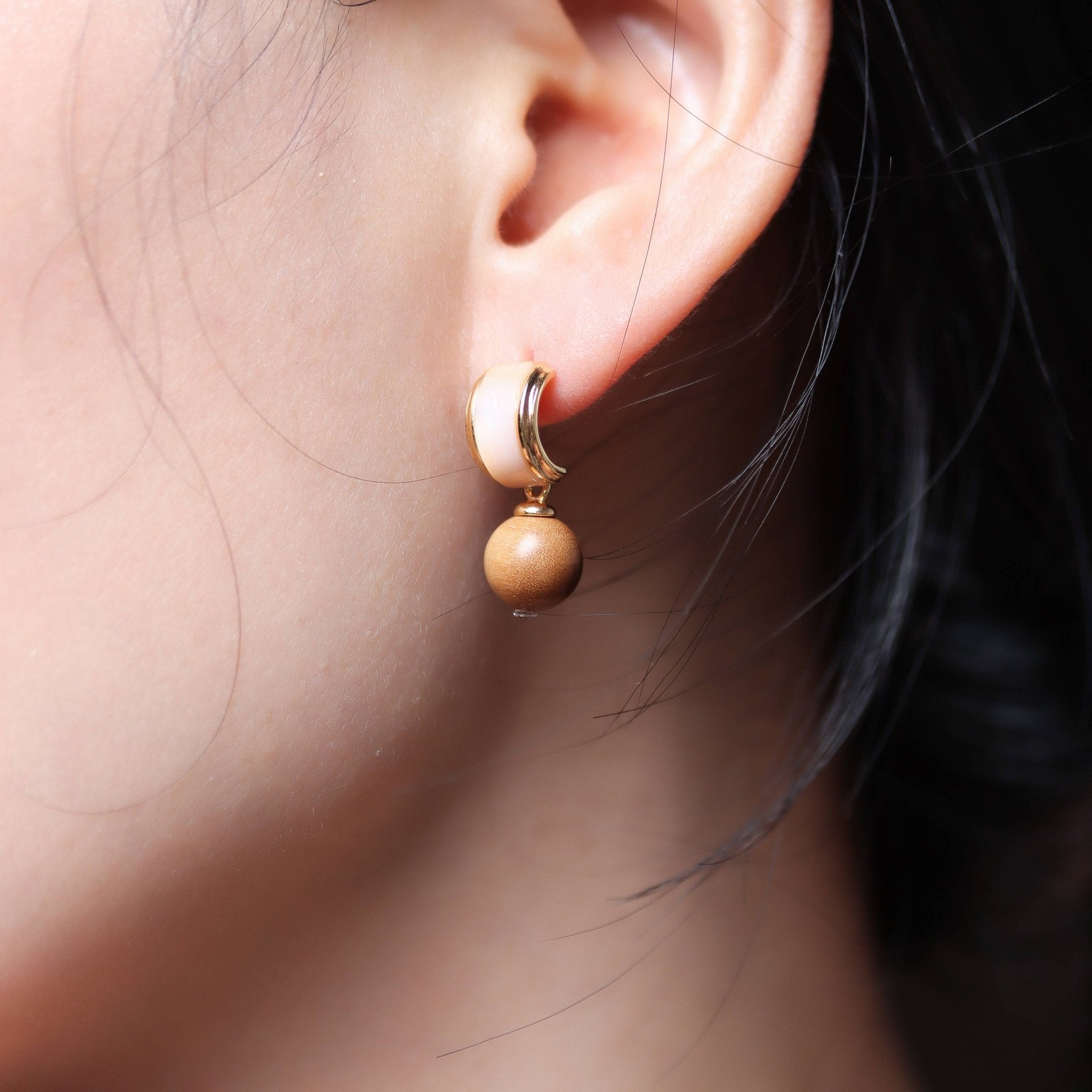 Sandalwood and Half Circle Mother - of - Pearl Dangle Earrings - Earrings - Feather Peace