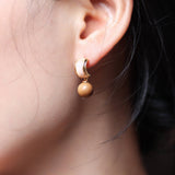 Sandalwood and Half Circle Mother - of - Pearl Dangle Earrings - Earrings - Feather Peace