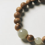 Sandalwood and Hetian Jade Bracelet with Silver Gilt Spacers - Bracelet - Feather Peace