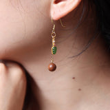 Sandalwood and Jadeite Dangle Earrings in Gold - Plated Silver - Earrings - Feather Peace