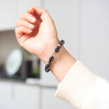 Silver Obsidian and Blue Tiger Eye Quartz Bracelet with Focal Bead - Bracelet - Feather Peace