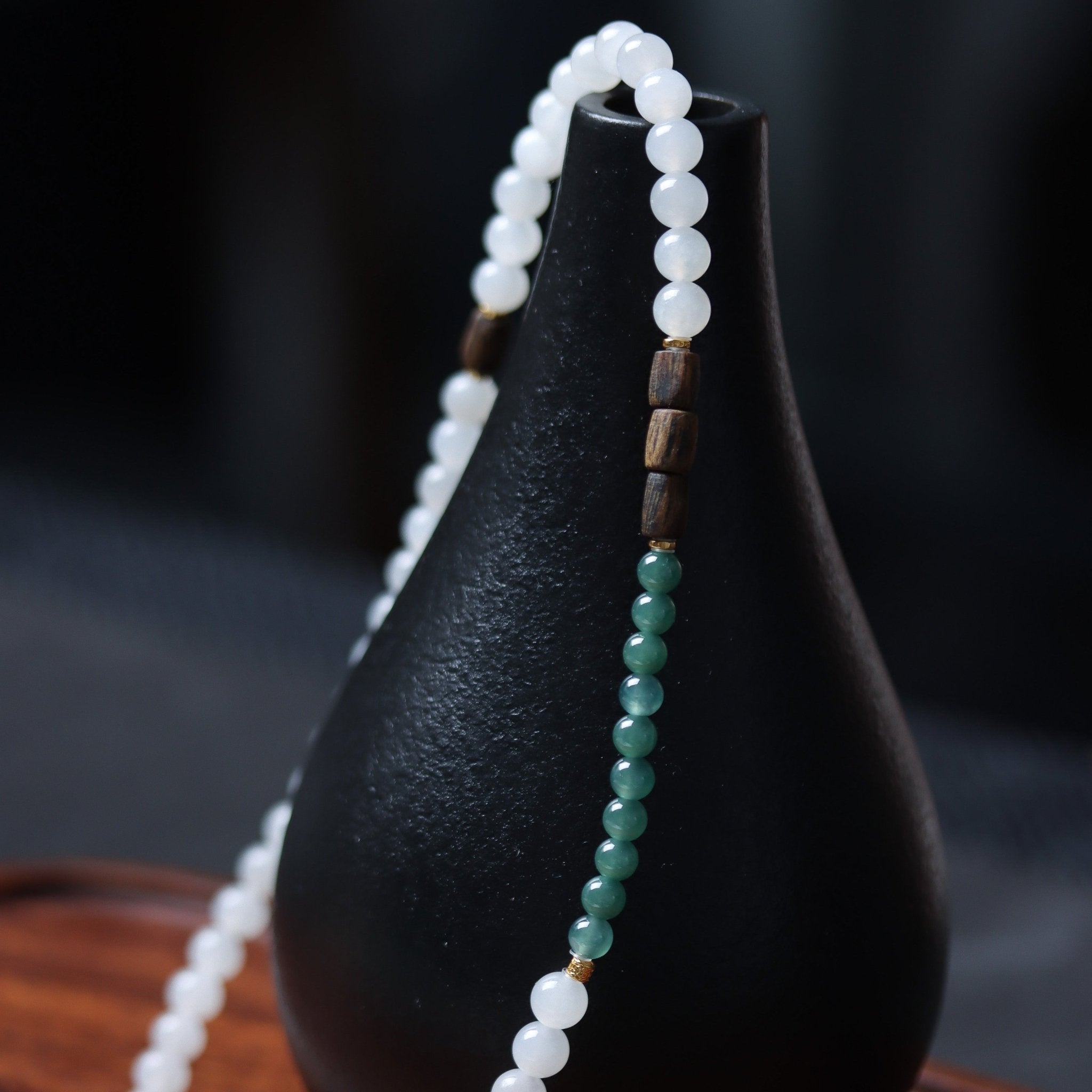 Smoky Hetian Jade and Jadeite Mala - Mala Bead - Feather Peace