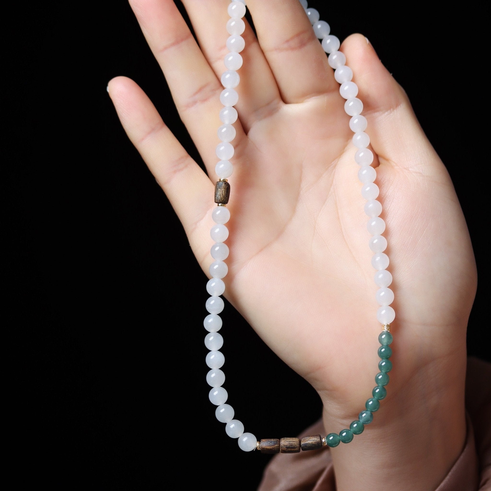 Smoky Hetian Jade and Jadeite Mala - Mala Bead - Feather Peace