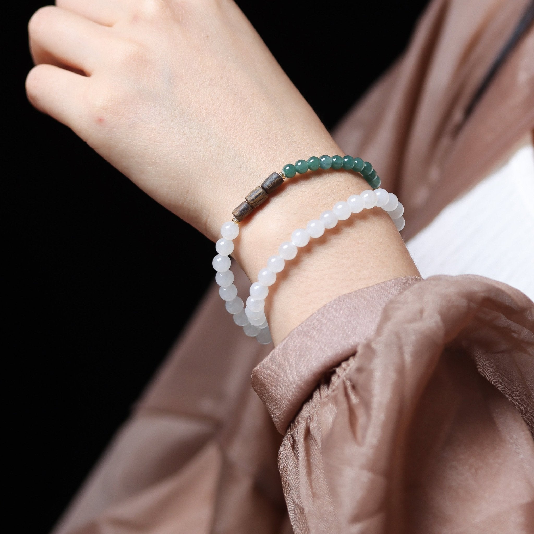 Smoky Hetian Jade and Jadeite Mala - Mala Bead - Feather Peace