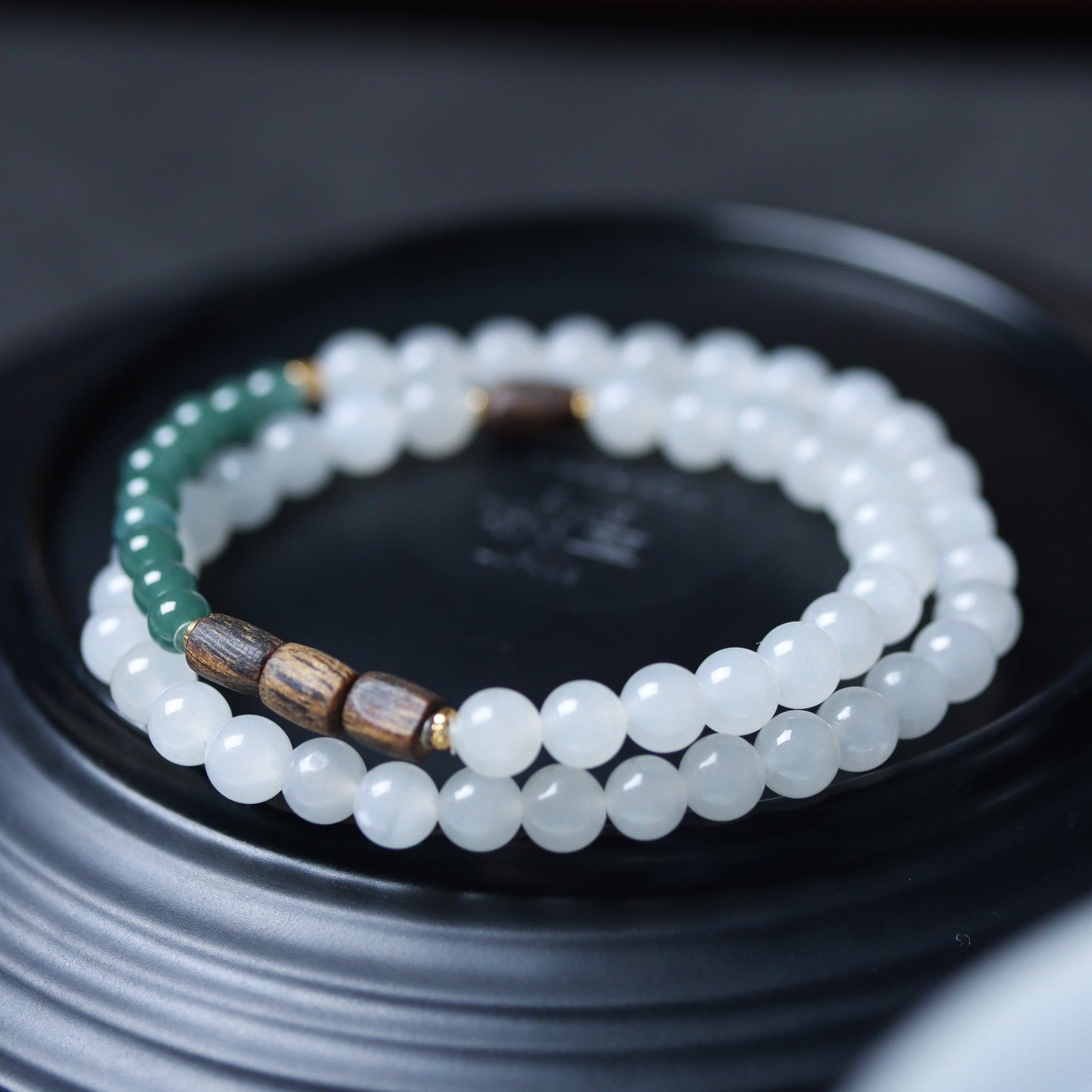 Smoky Hetian Jade and Jadeite Mala - Mala Bead - Feather Peace